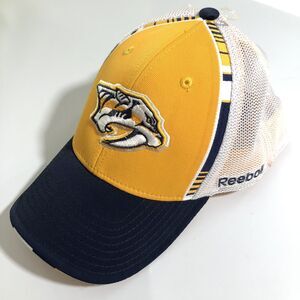 Nashville Predators Hat Men Baseball Cap S/M Yellow Blue Reebok Hockey NHL New